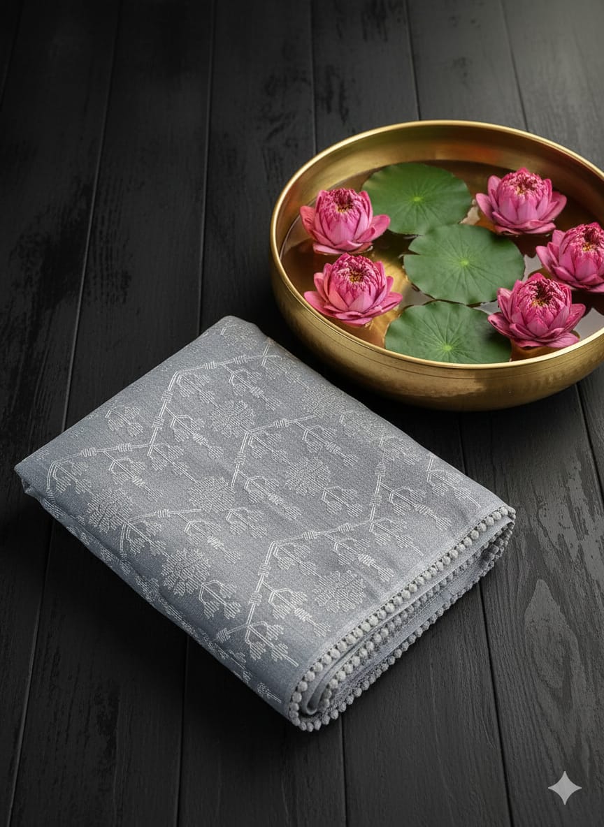 Silver Tissue Saree with embroidery