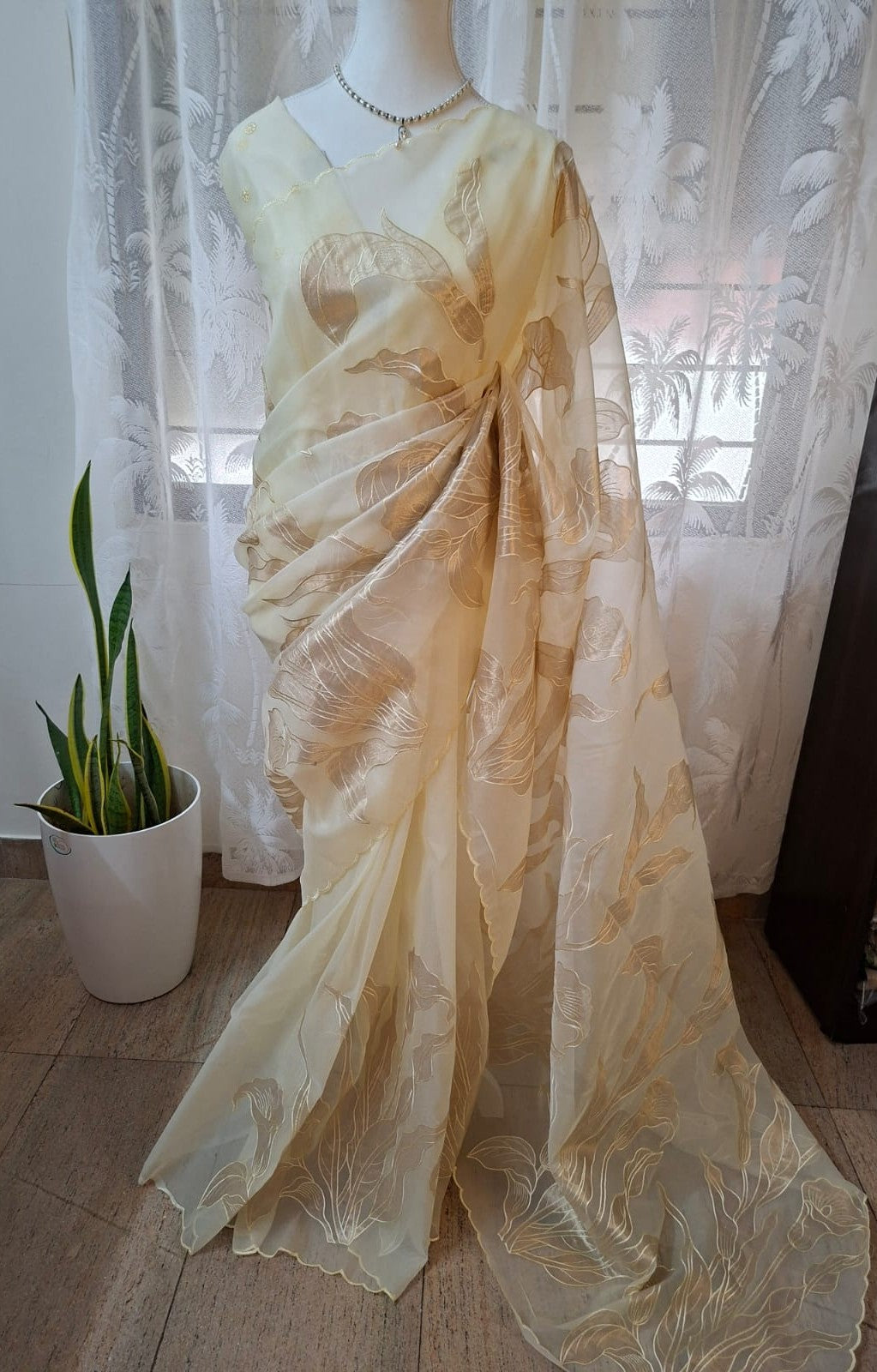 Applique work Premium organza Saree