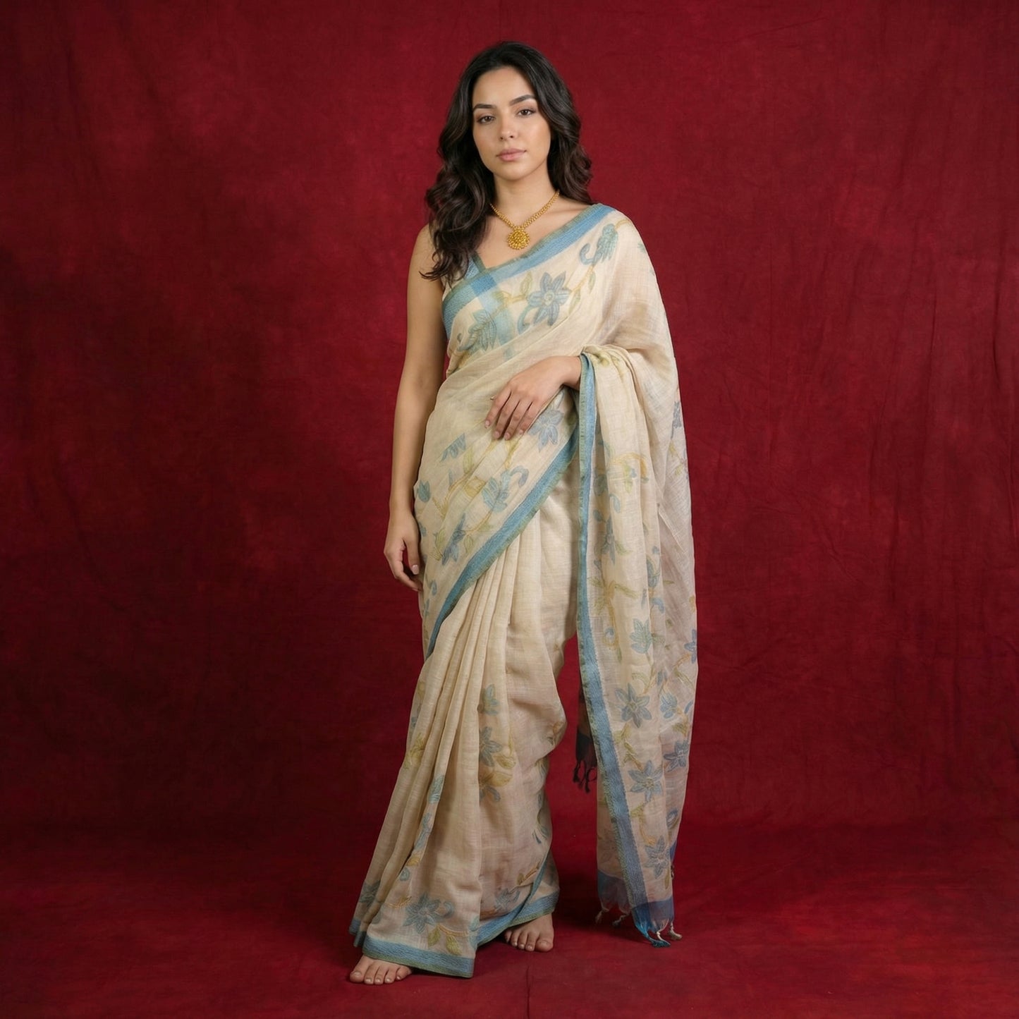 Spring Bloom Linen Tissue Saree
