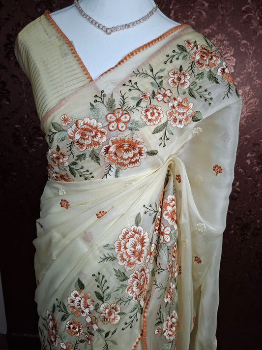 Pastel Bloom Tissue Saree