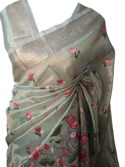 Tissue Embroidered saree