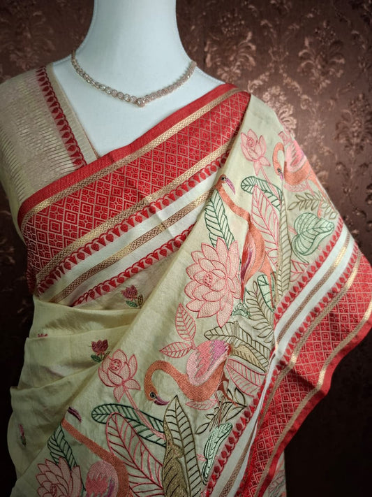 Flamingo Garden Cotton Silk