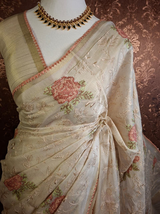Blush Cross-Stitch Chanderi Saree
