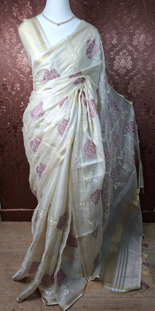 Pink Blossom Mul Chanderi Saree