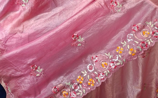 Gold Crush Saree with Multi-Thread & Sequin Embroidery