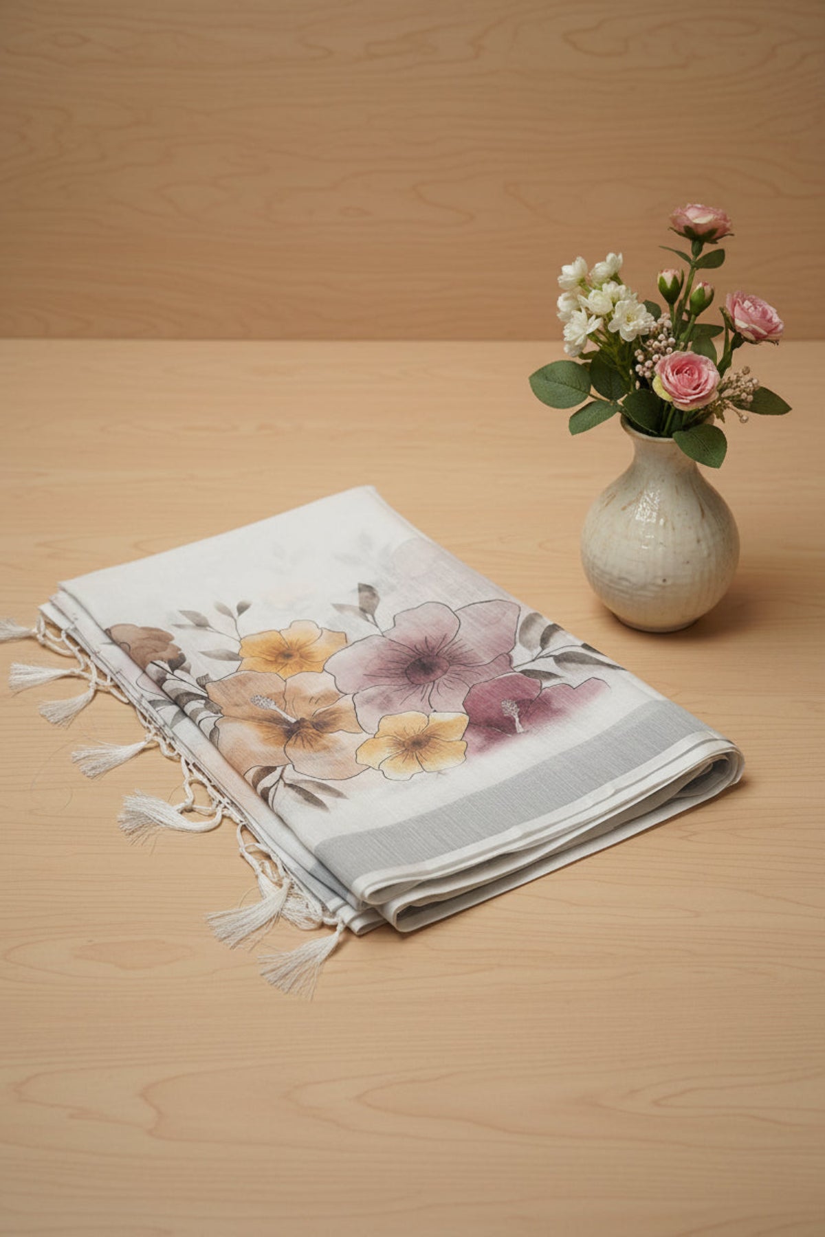 Floral Haze Linen Saree