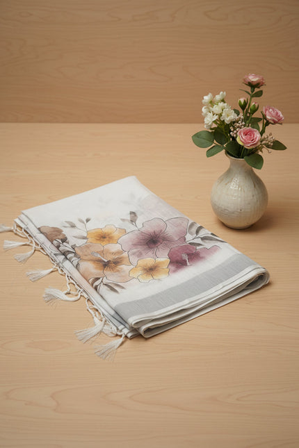 Floral Haze Linen Saree