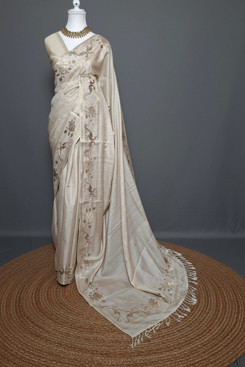 Pearl Gold Floral Viscose Silk