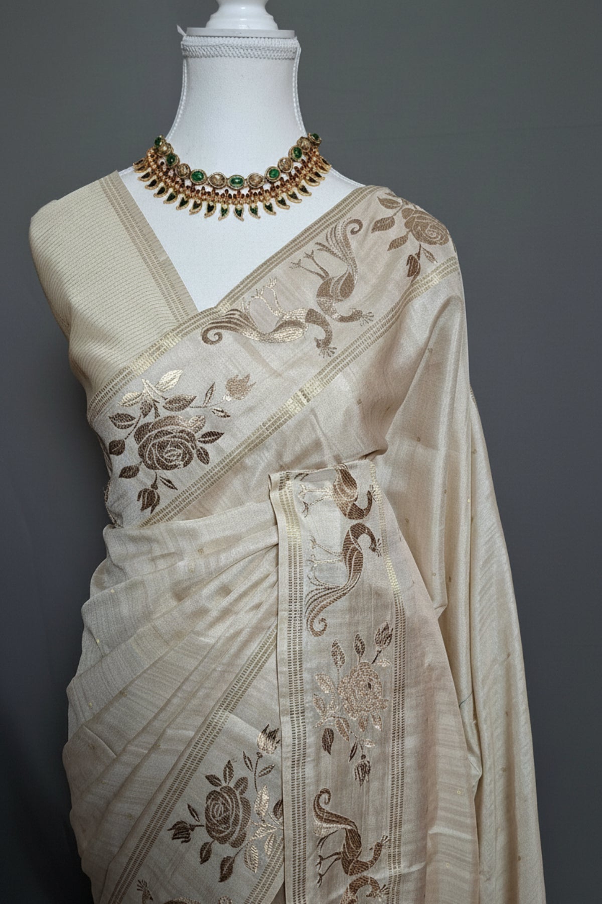 Pearl Gold Floral Viscose Silk