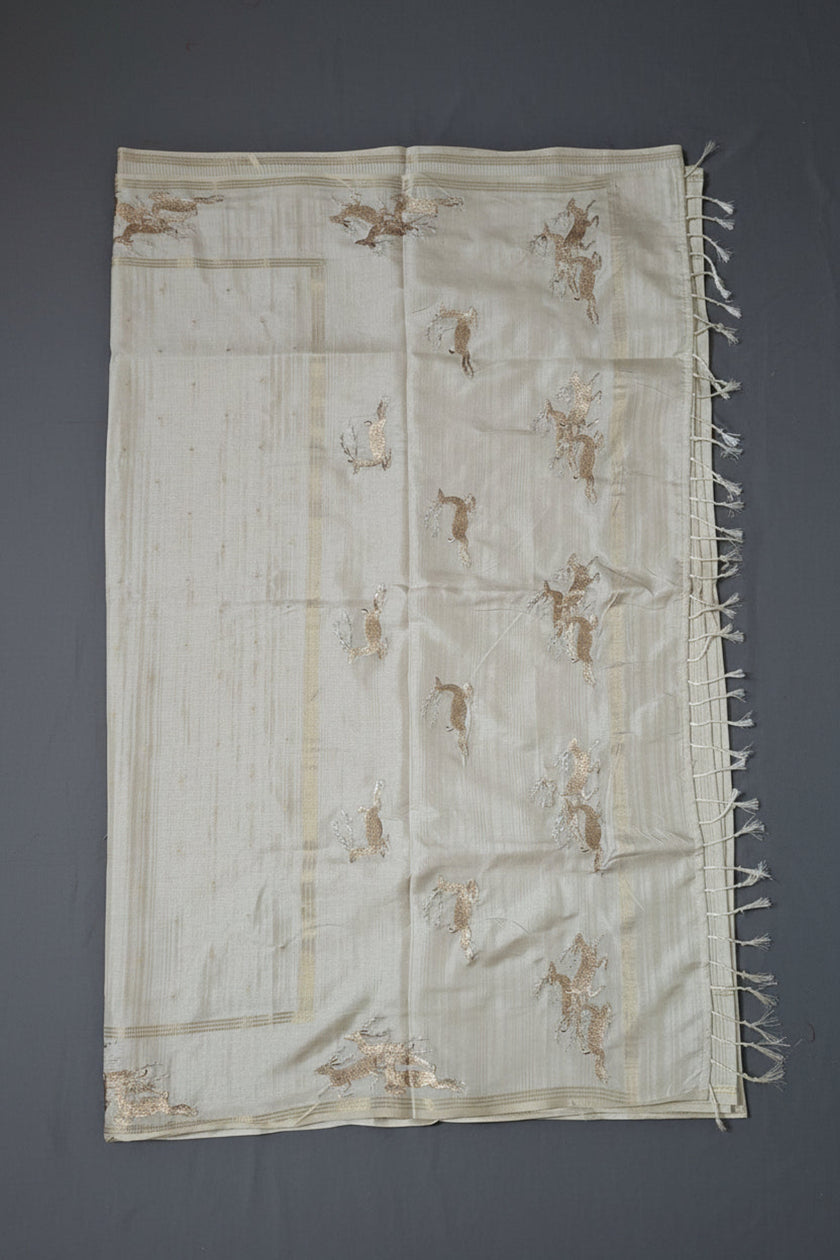 Pearl Gold Floral Viscose Silk