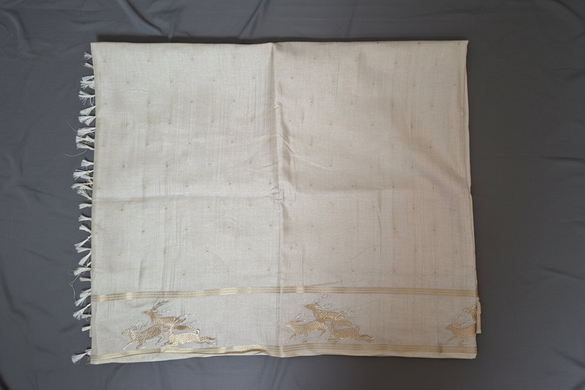 Pearl Gold Floral Viscose Silk
