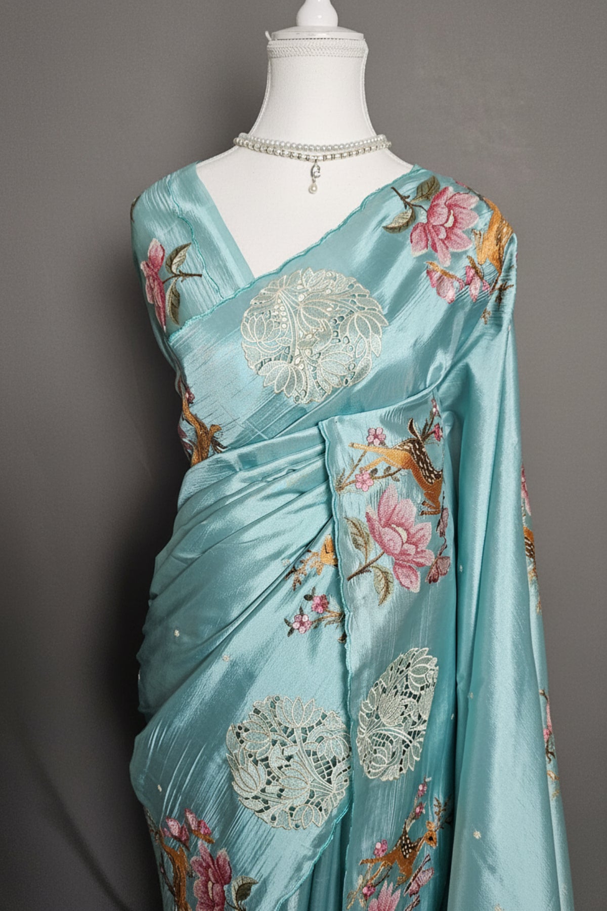 Blossom Bird Appliqué Raw Silk