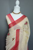 Deep Red Blossom Linen Tissue Saree