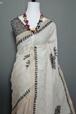 Ivory Noir Embroidered Linen Saree