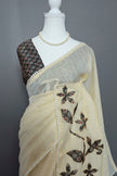 Ajrakh Rose Trail Linen Tissue Saree