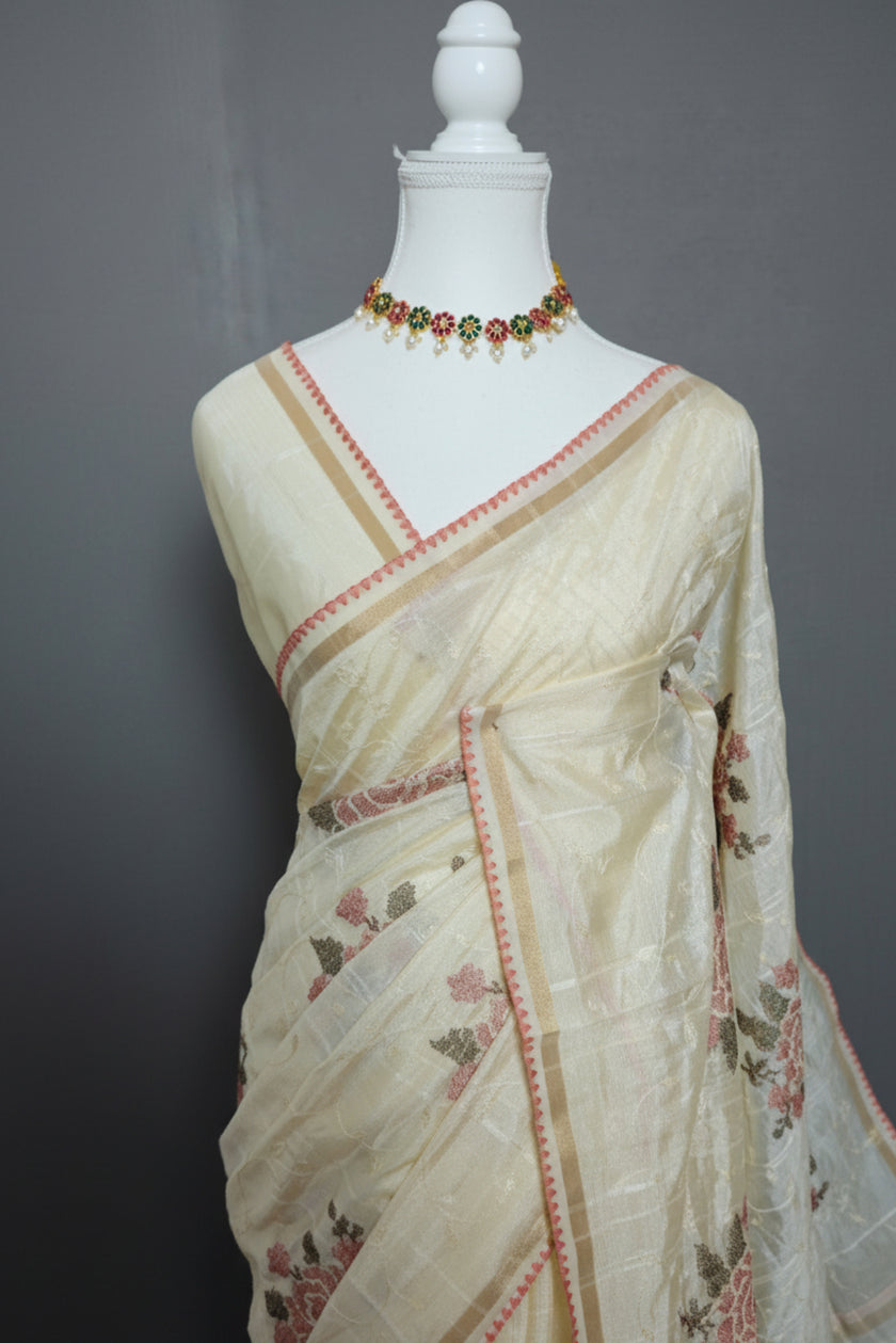 Vintage Bloom Embroidered Chanderi Saree