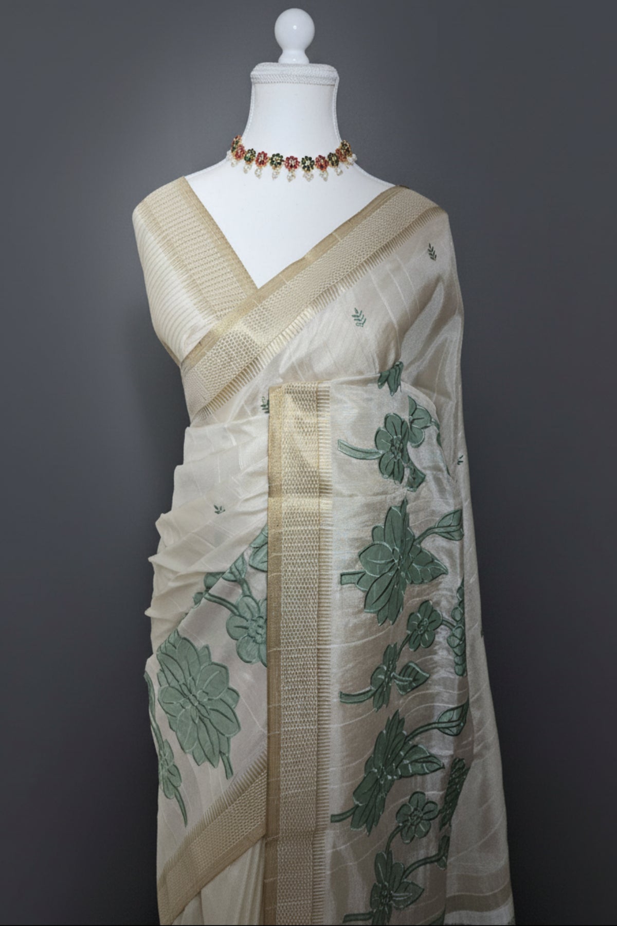 Mint Blossom Chanderi Tussar Saree