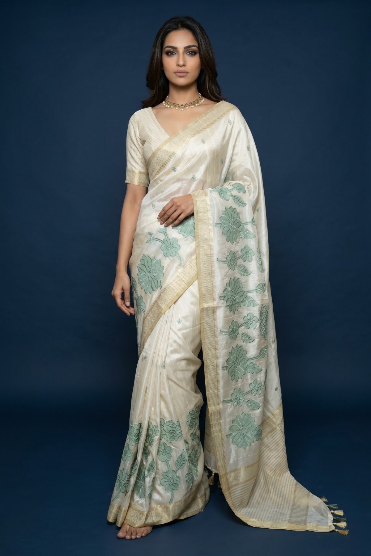 Mint Blossom Chanderi Tussar Saree