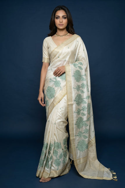 Mint Blossom Chanderi Tussar Saree