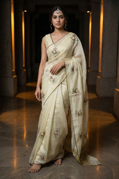 Lotus Bloom Chanderi Organza Saree