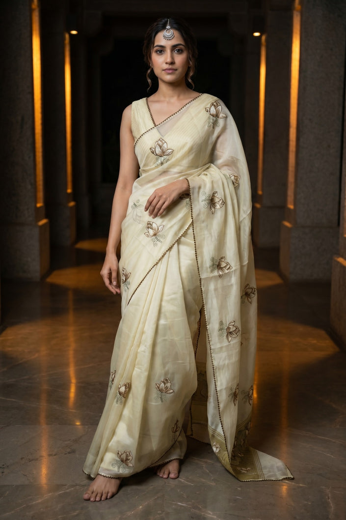 Lotus Bloom Chanderi Organza Saree