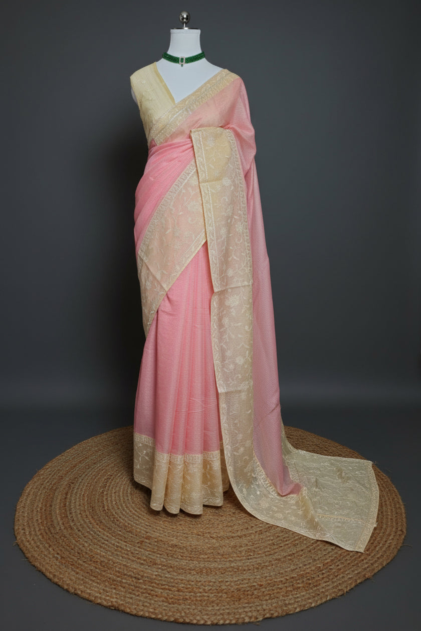 Pastel Whisper Embroidered Silky Kota
