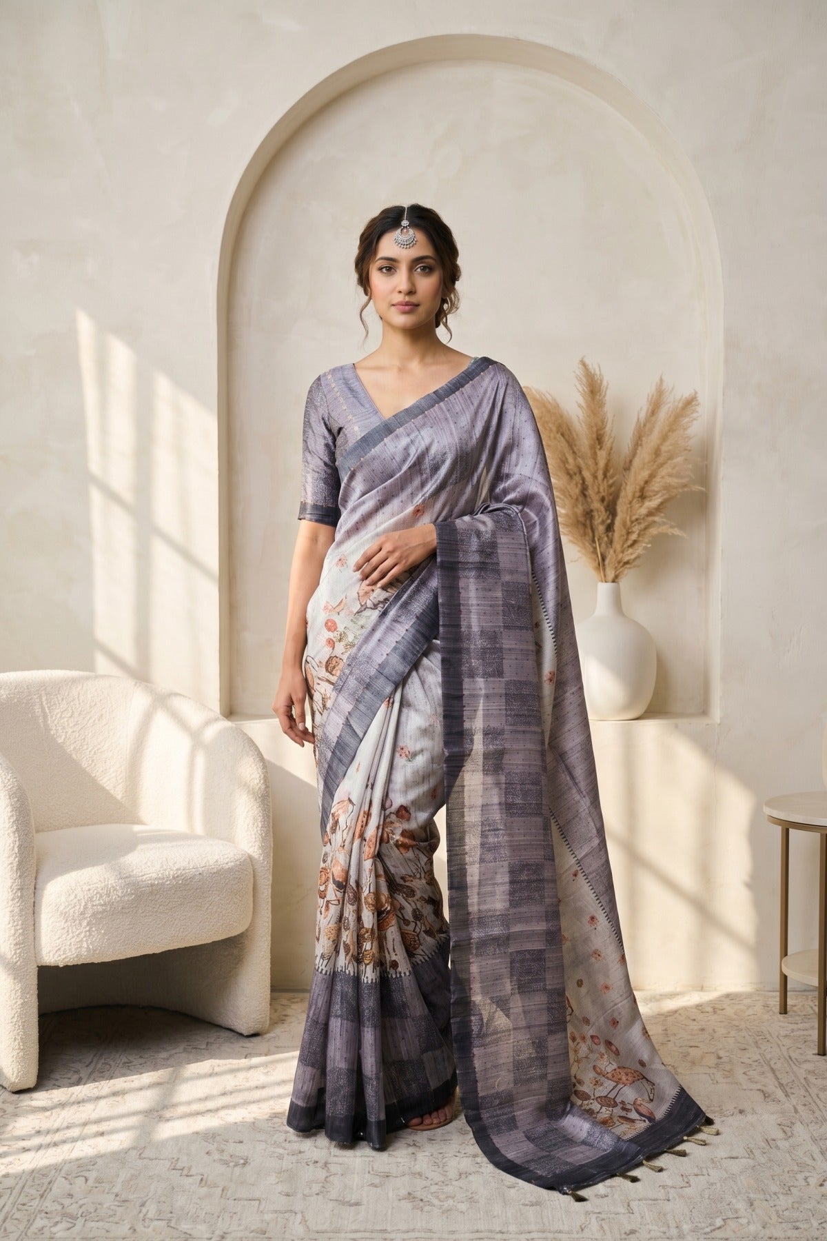 Flamingo Bloom Tussar Saree Collection