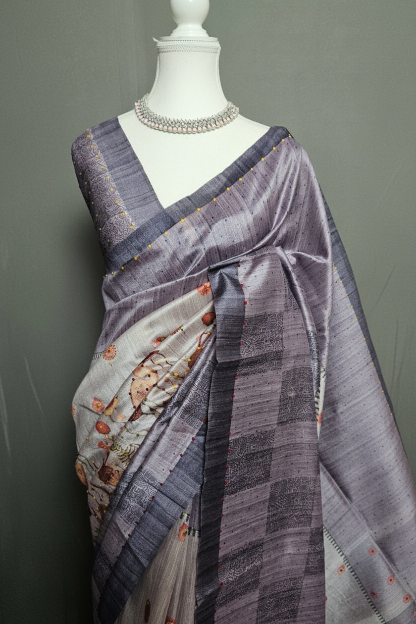 Flamingo Bloom Tussar Saree Collection