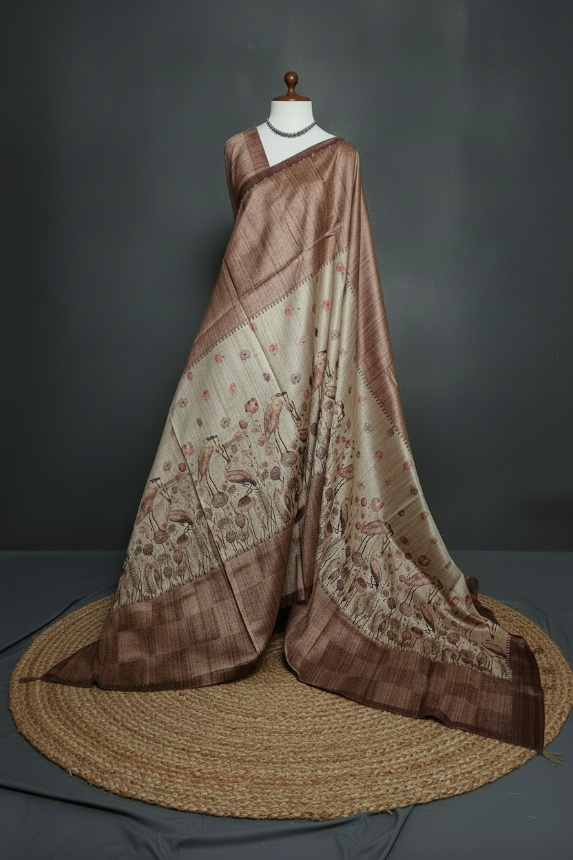 Flamingo Bloom Tussar Saree Collection