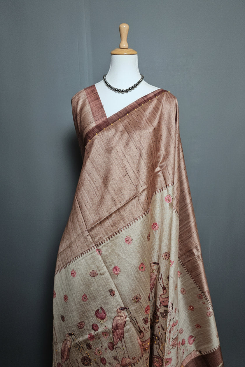 Flamingo Bloom Tussar Saree Collection