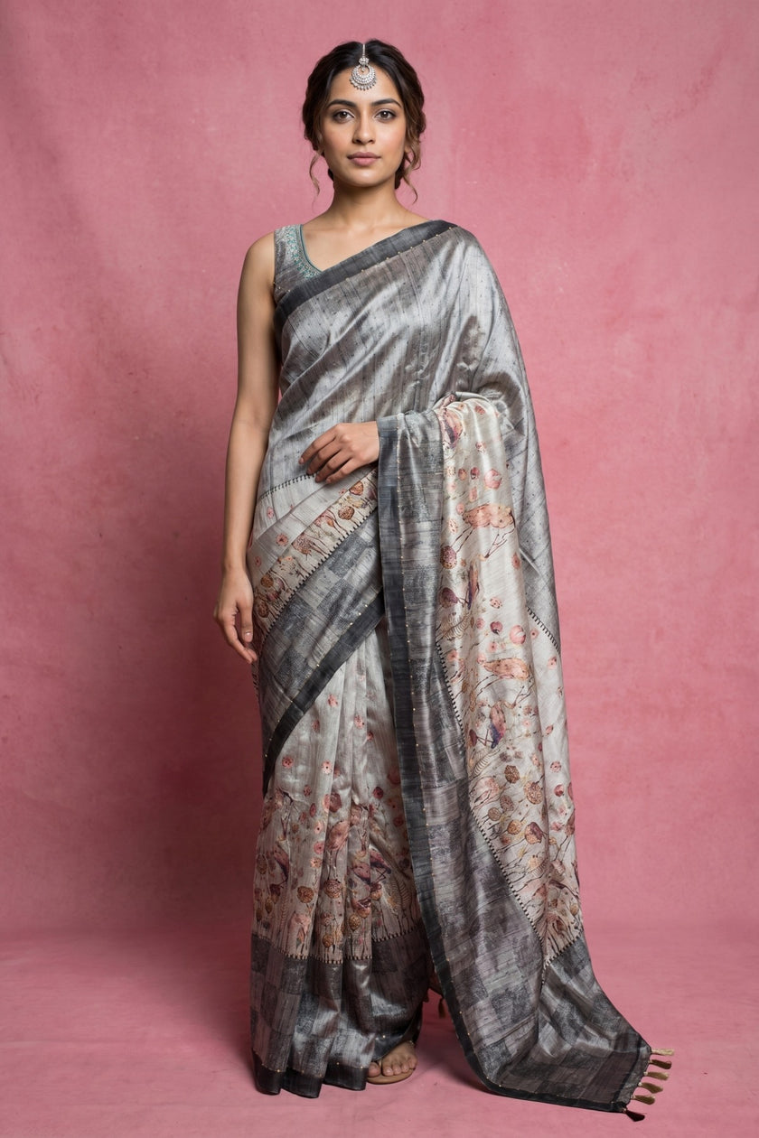 Flamingo Bloom Tussar Saree Collection