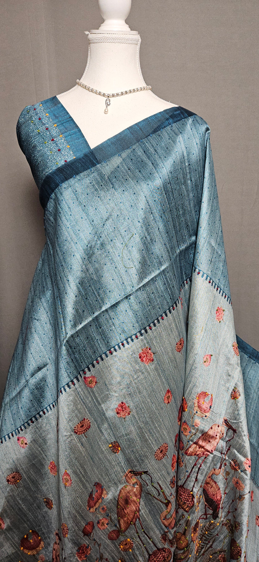 Flamingo Bloom Tussar Saree Collection