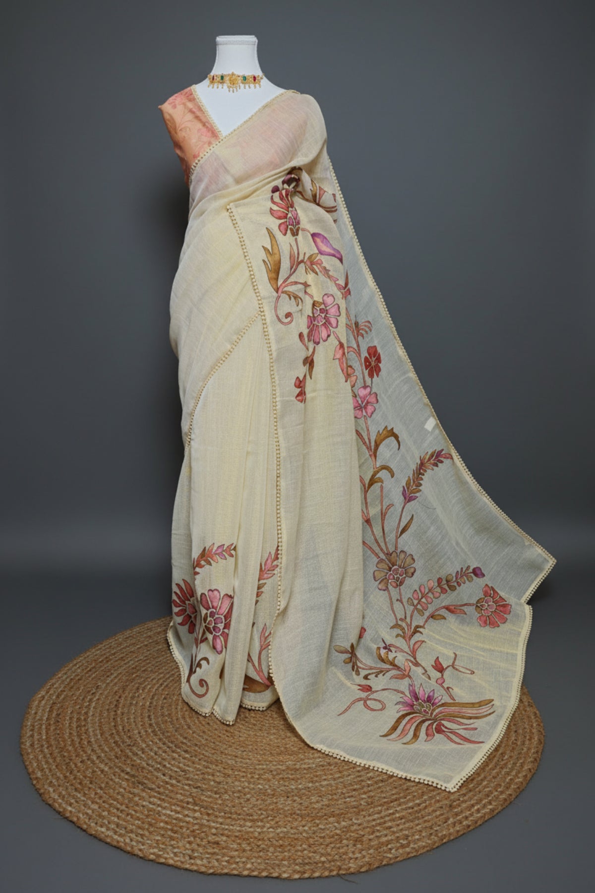 Petals in Paint-Tissue Linen Saree