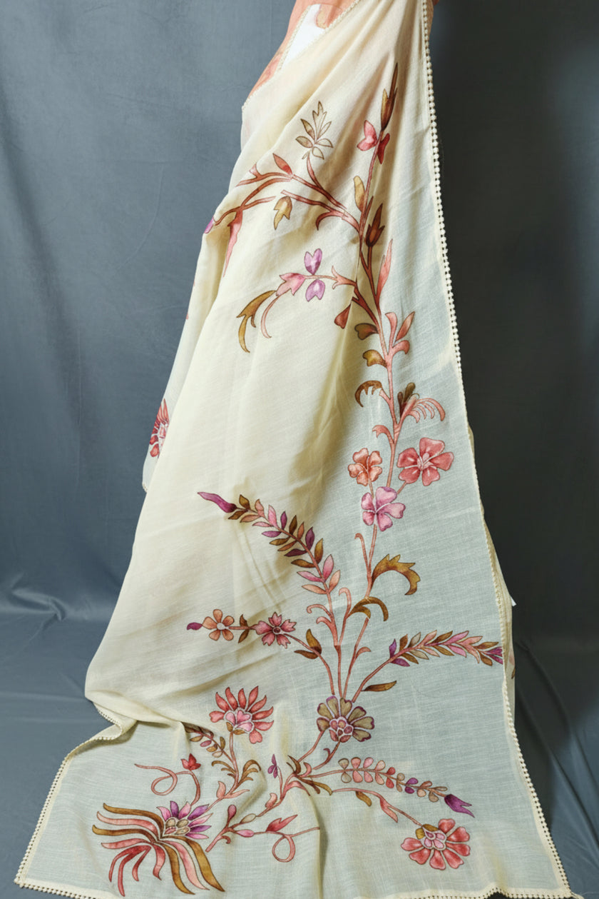 Petals in Paint-Tissue Linen Saree