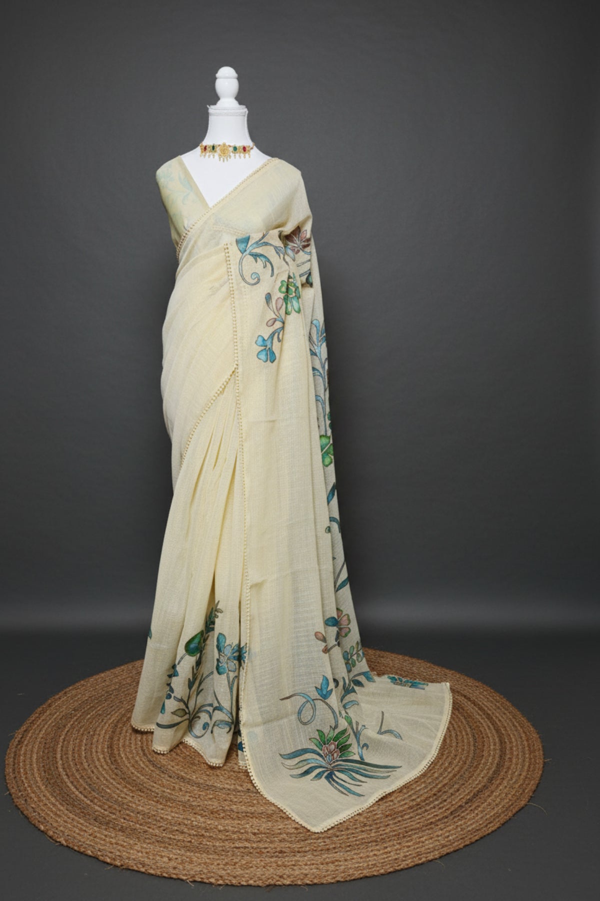 Petals in Paint-Tissue Linen Saree