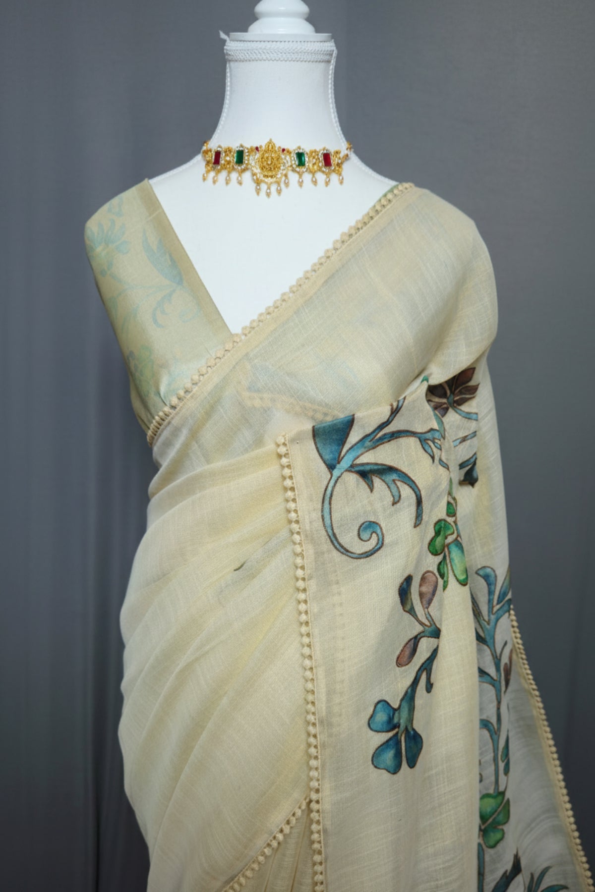 Petals in Paint-Tissue Linen Saree