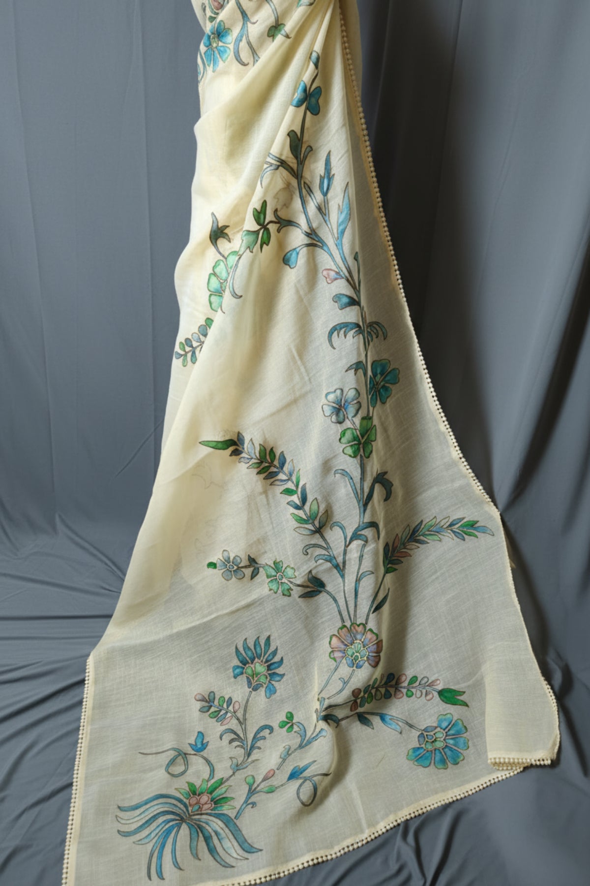 Petals in Paint-Tissue Linen Saree