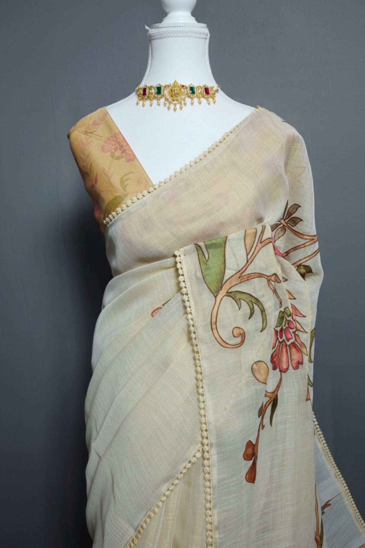 Petals in Paint-Tissue Linen Saree