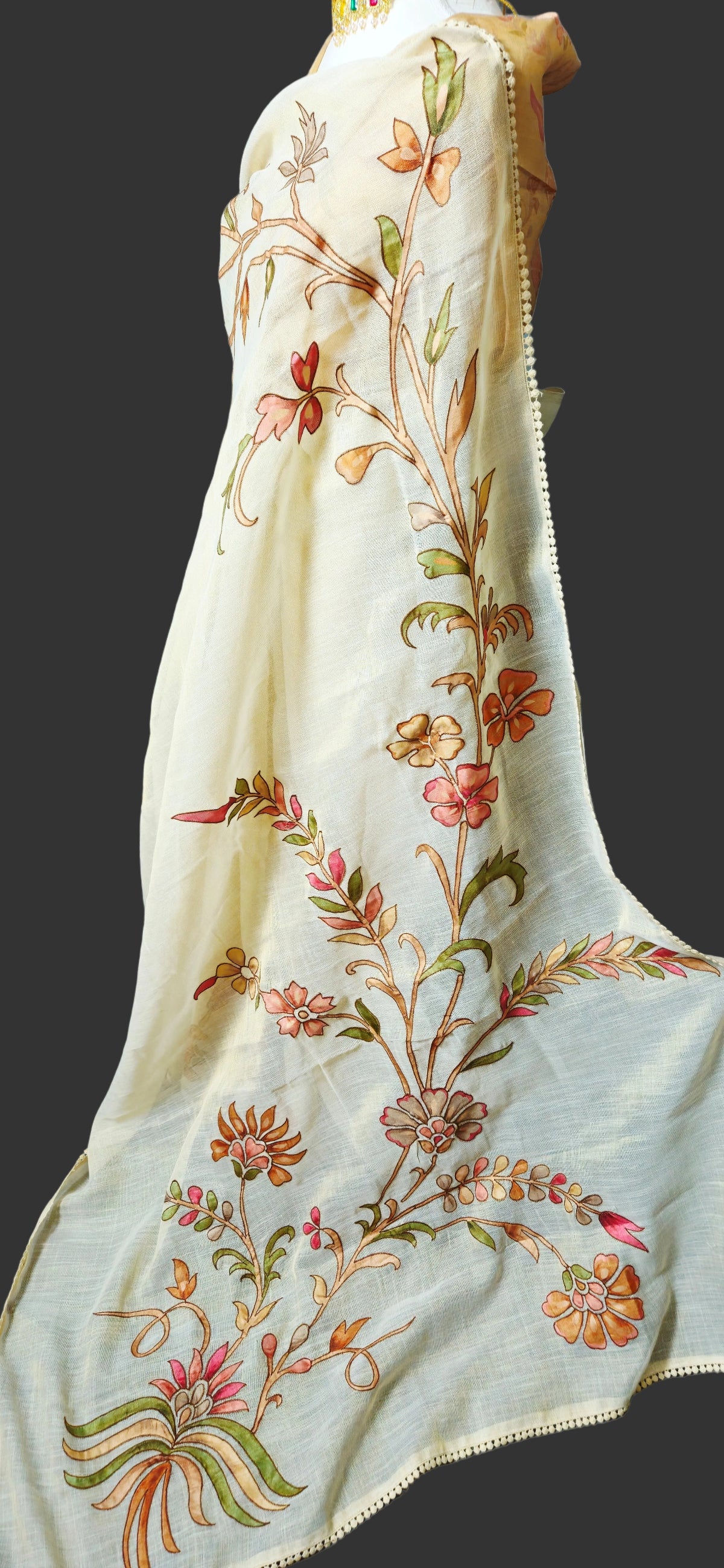 Petals in Paint-Tissue Linen Saree