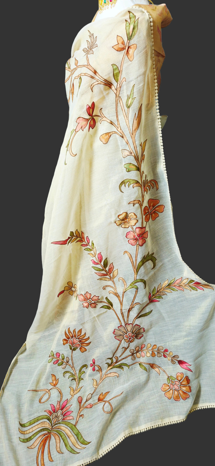 Petals in Paint-Tissue Linen Saree