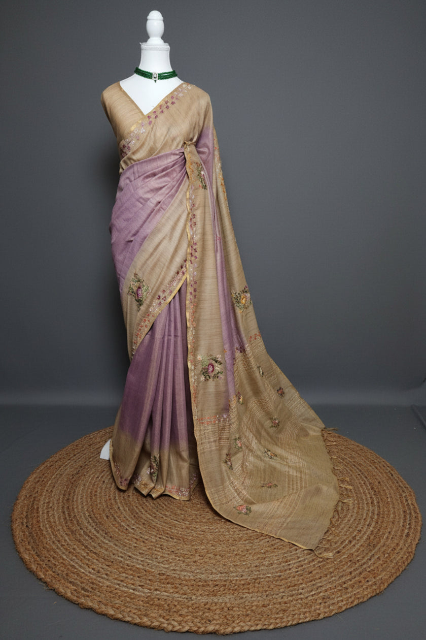 Dual Tone Blossom Blended Tussar Saree