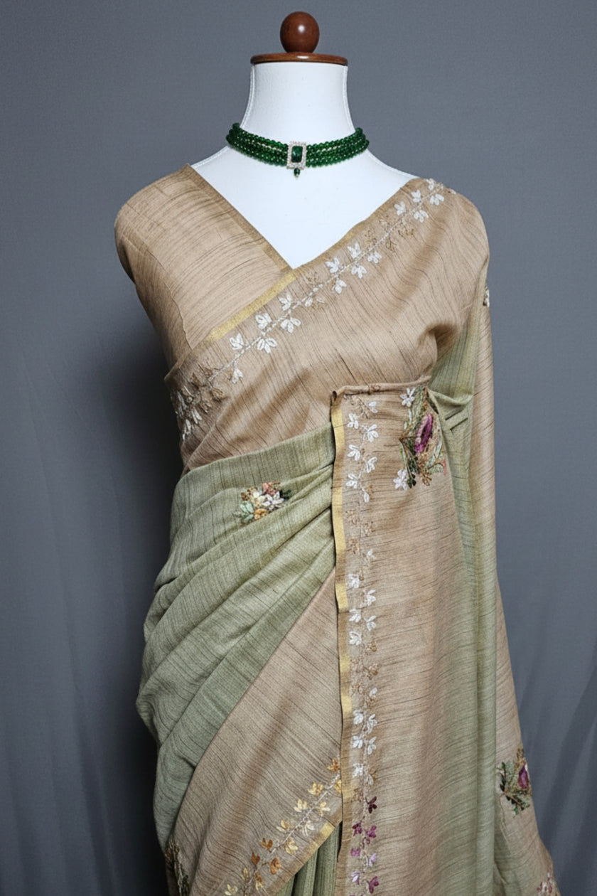 Dual Tone Blossom Blended Tussar Saree