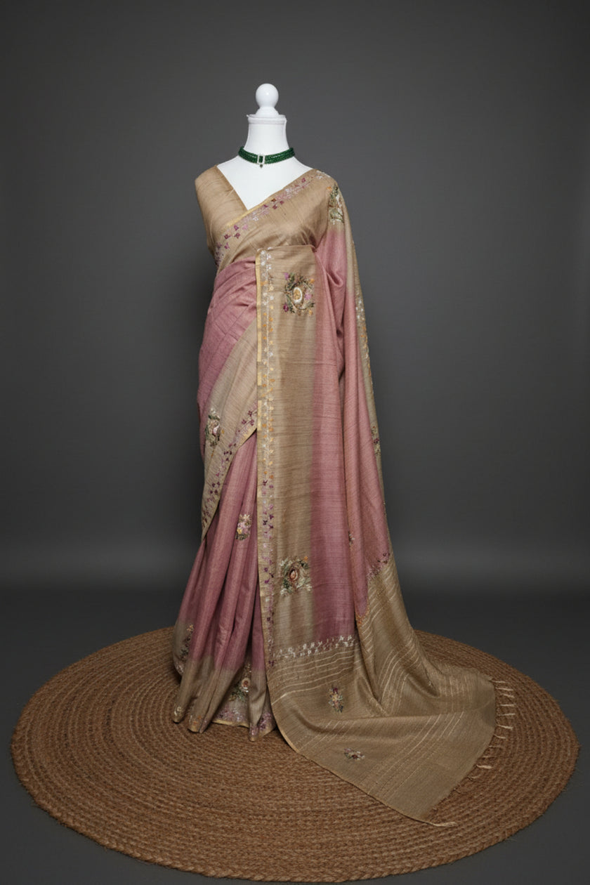 Dual Tone Blossom Blended Tussar Saree