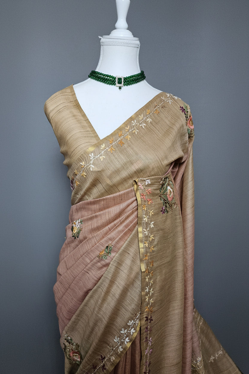 Dual Tone Blossom Blended Tussar Saree