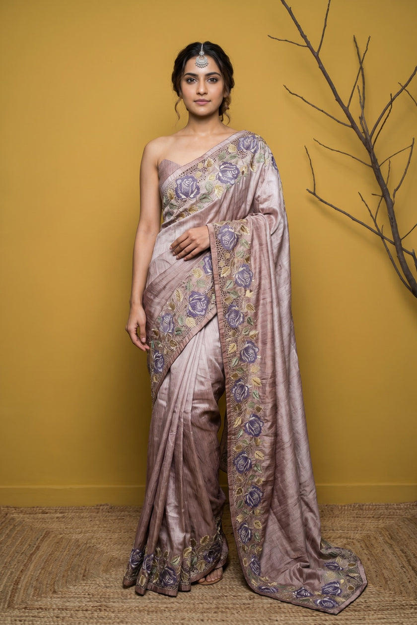 Rosevine Cutwork Tussar Saree