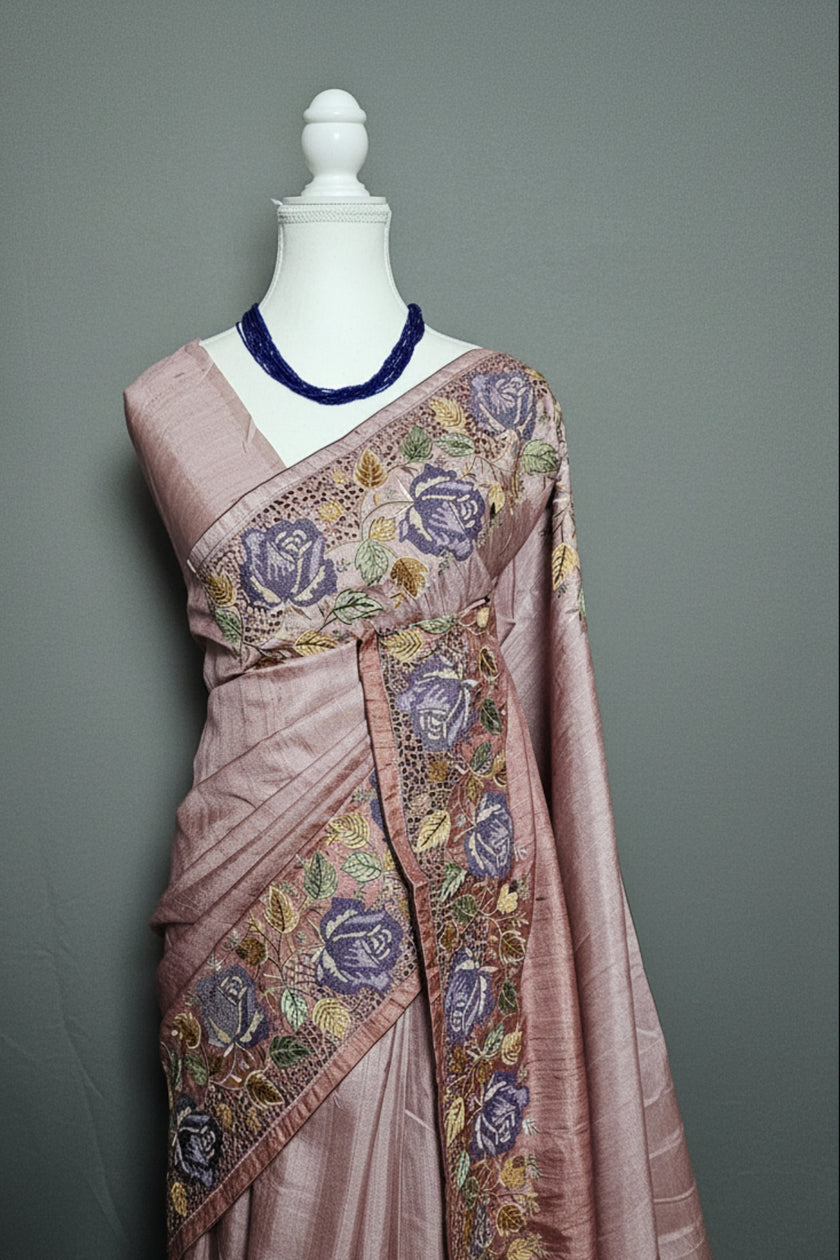 Rosevine Cutwork Tussar Saree