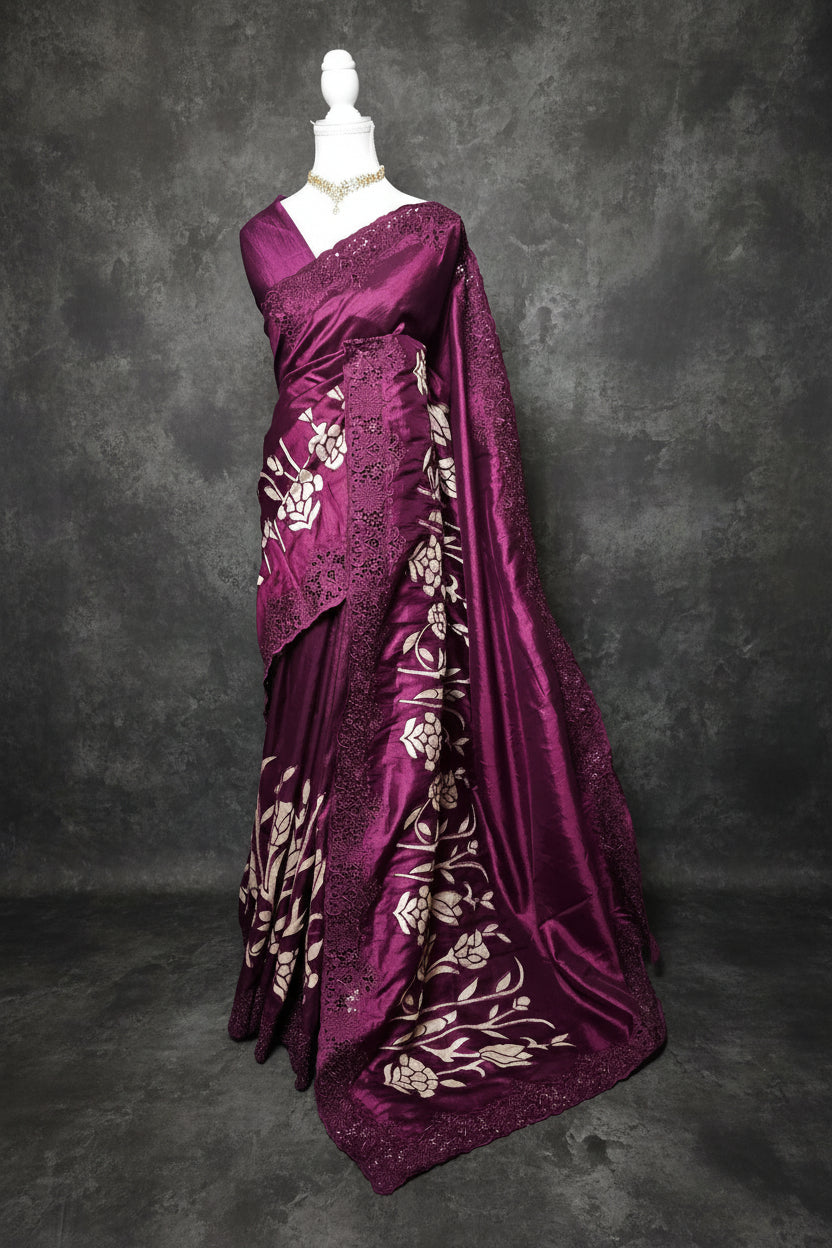 Signature Cutwork Appliqué Silk Saree
