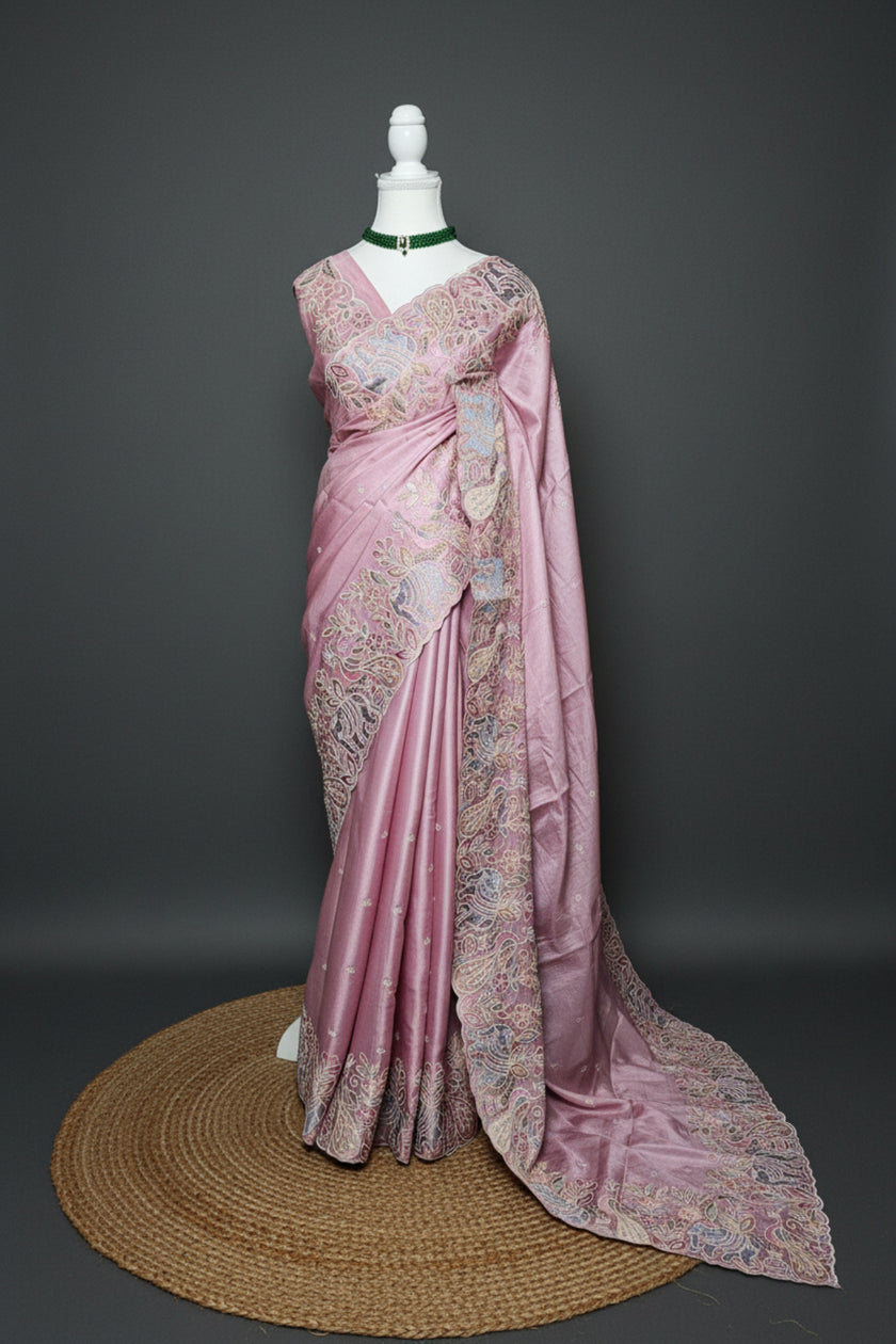 Persian Garden Satin Dobby Tussar Saree