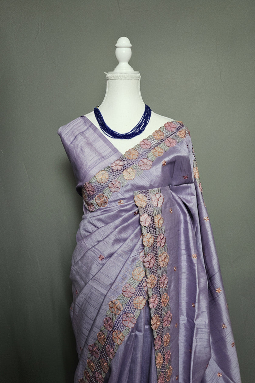 Floral Cutwork Tussar Silk