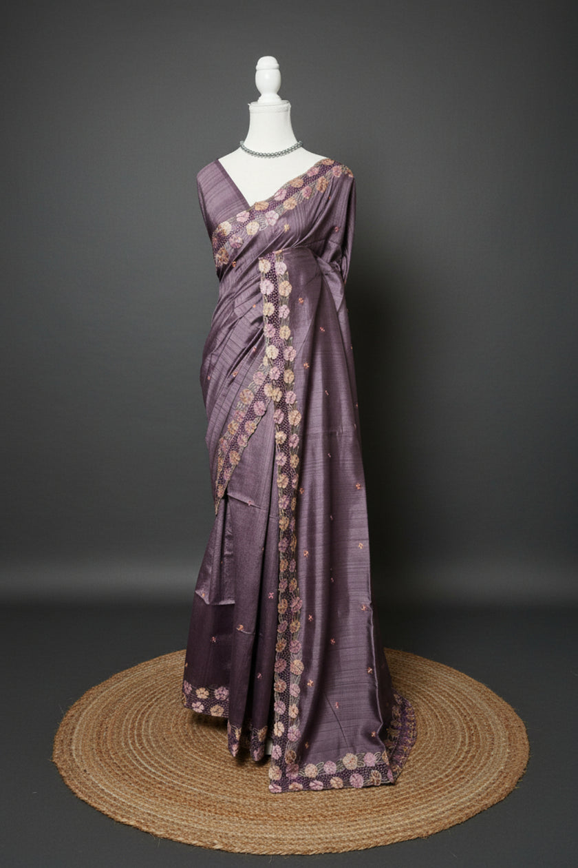 Floral Cutwork Tussar Silk